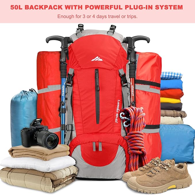 Loowoko 50L Hiking Backpack, Waterproof Camping Essentials Bag - Image 2