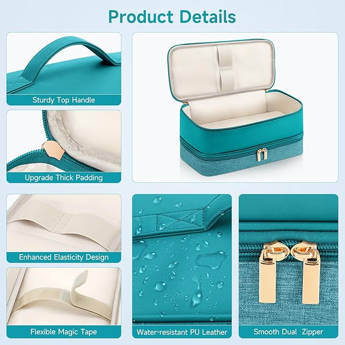 Travel Hair Dryer Case for Shark Flexstyle, Double-Layer Carrying Case for Shark Flex Style Blow Dryer, Portable Hair Tools Storage Organizer Bag for Shark Beauty Hairdryer Attchments (Teal Green)