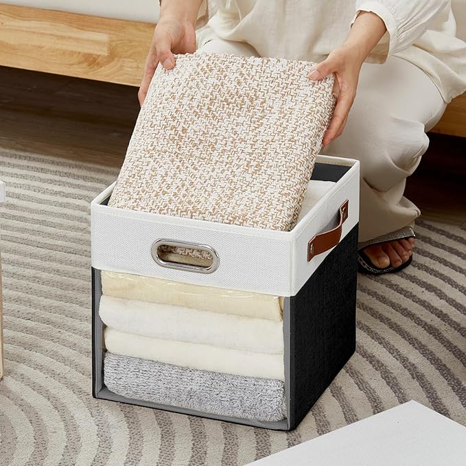 Fabric Storage Cubes with Clear Windows and Lids 11'' Foldable Storage Bins - Image 5
