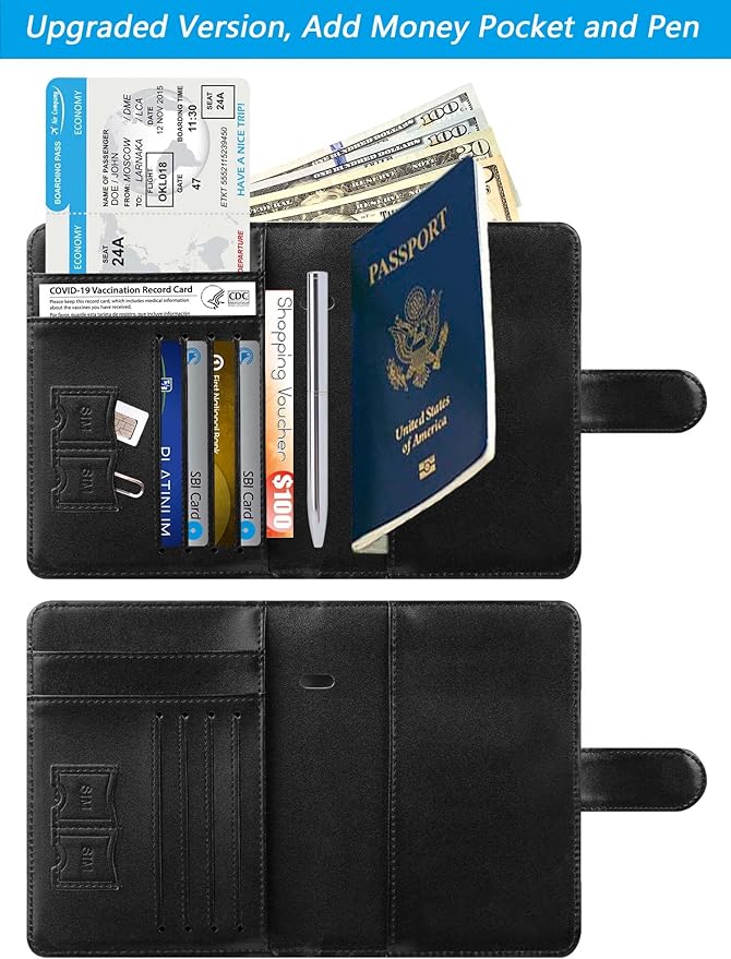 Passport Holder With Luggage Tag Cover Wallet RFID Blocking Leather Case Travel - Image 4