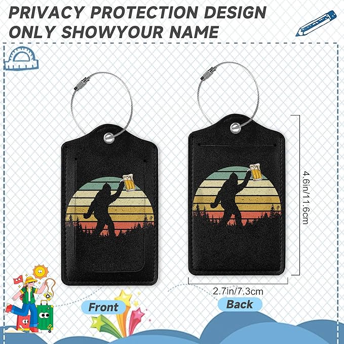 2 Pack Leather Luggage Tag for Suitcase Bigfoot Love Drinking Beer Unique - Image 2