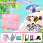 Tagitary Mesh Beach Bag with Zipper Large Beach Tote Waterproof Sandproof with - Image 2