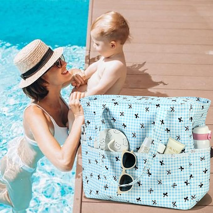 LEDAOU Large Beach Tote Bag Women Waterproof Sandproof Zipper Beach Tote Bag - Image 8