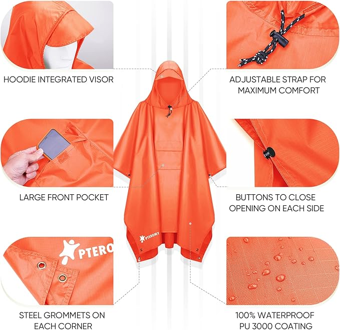 PTEROMY Hooded Rain Poncho for Adult - Image 6