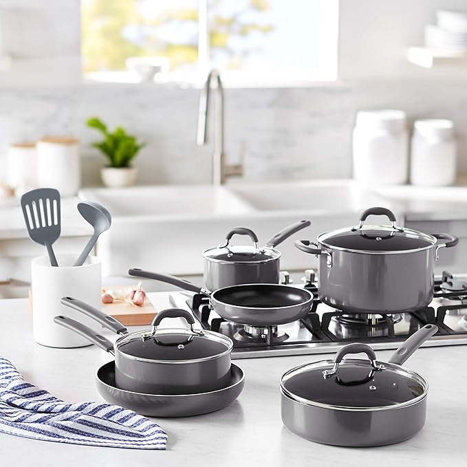 Amazon Basics Aluminum 12-Piece Cookware Set, Pans and Utensils - Image 7