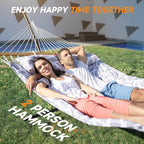 2 Person Outdoor Hammock with Stand, Cotton Rope Hammock with Polyester Pad - Image 4