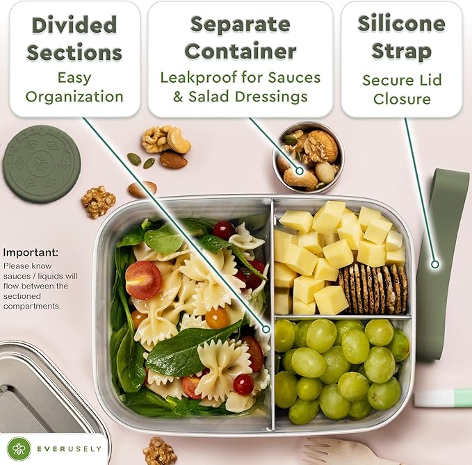 Everusely - Bento Box - Sage, 60oz / 1.8 L - Stainless Steel Lunch Box - 3 - Image 4