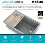 KRAUS Kitchen Sink Bellucci 29” Undermount Workstation Granite, Metallic Gray - Image 7