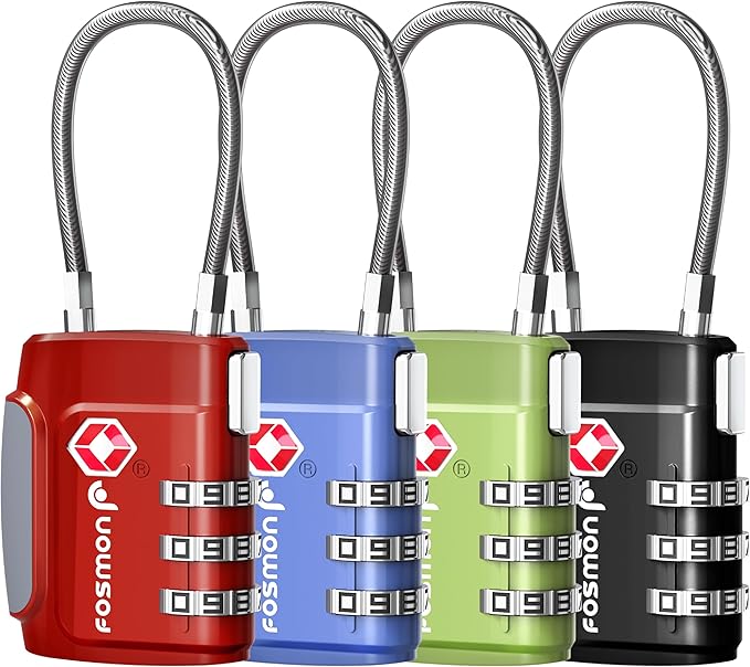 Fosmon TSA Approved Luggage Locks, Cable Suitcase Travel Lock, 3 Digit Long by Fosmon