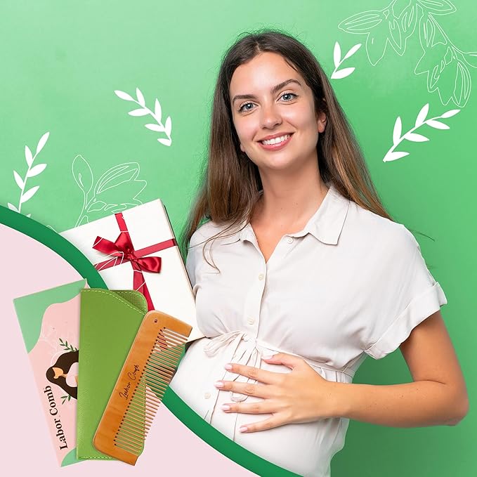 Arrozon Rectangular Labor Comb - Birthing and Delivery Essential for Pregnancy, Wooden Birth Gift for New Moms