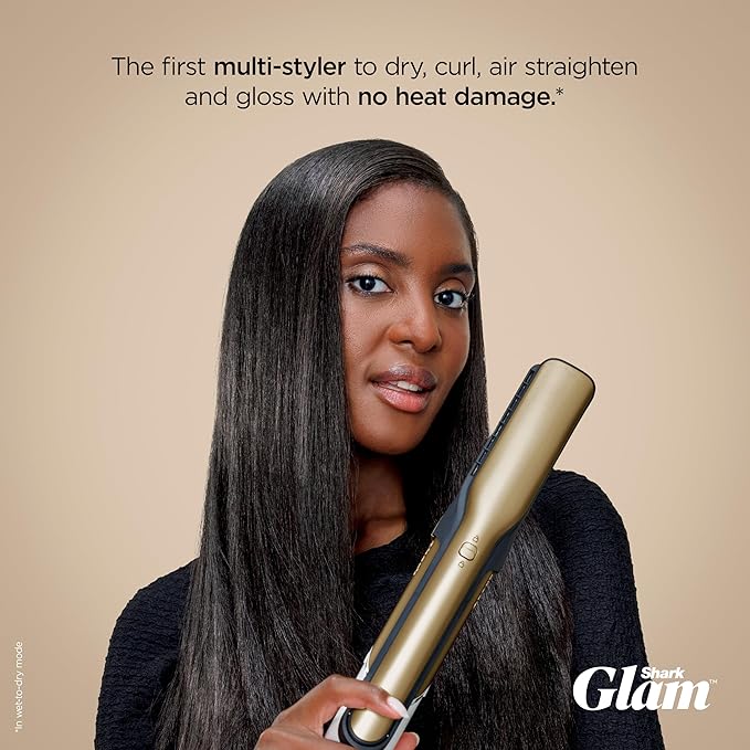 Shark Glam Ceramic & Powerful Air Styling & Drying System, with Silki Straightener & Shark Glossi Air Glosser, for Drying, Curling, Straightening & Glossing with Diffuser, HD6052S (Curly & Coily Hair)