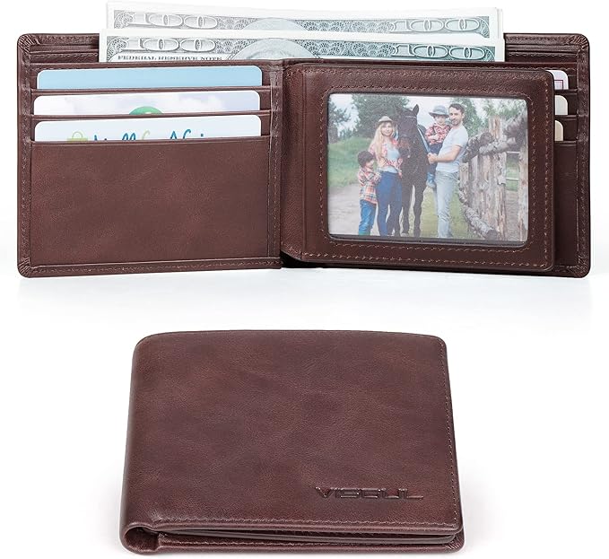 VISOUL Mens Bifold Leather RFID Blocking Wallet - Image 3