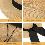 Surblue Straw Summer Hat Women's Floppy Sun Hat Wide Brim Beach Bow Hat - Image 2