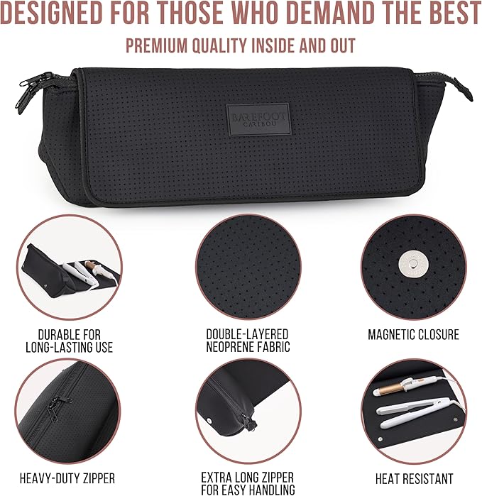BAREFOOT CARIBOU Hair Tools Travel Bag and Heat Resistant Mat for Flat Irons, Straighteners, Curling Iron, and Haircare Accessories, 2-in-1 design, with Interior Pockets, Portable Organizer
