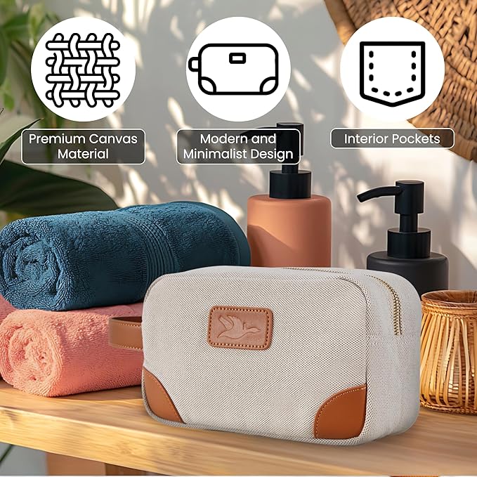 Small Makeup Bag for Women and Men - Cute Cosmetic Bag for Travel, Multipurpose Canvas Make up Pouch for Accessories, Mini Makeup Purse with Zipper and Internal Pockets for Toiletries - Sand