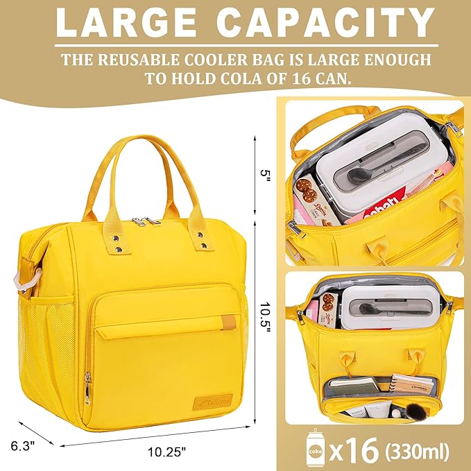 TuErCao Yellow Lunch Box for Women Insulated Lunch Bag for Young Ladies Lunch - Image 3
