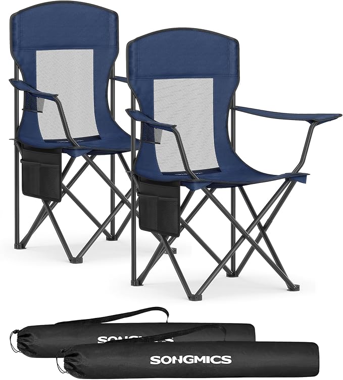 SONGMICS Breathable Camping Chairs, Foldable Outdoor Chairs Set of 2, High Back by SONGMICSbySONGMICSHOME