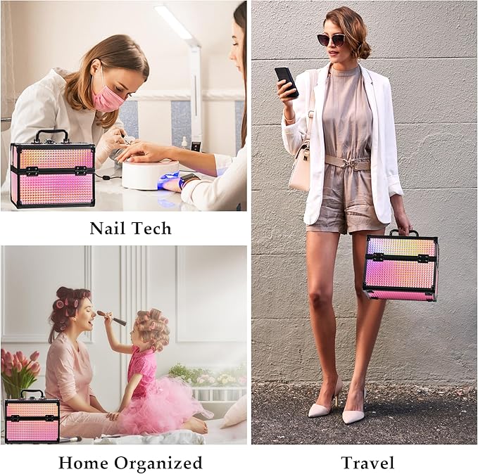 Makeup Case Organizer, Makeup Train Case, Trays Cosmetic Box Portable, - Image 6