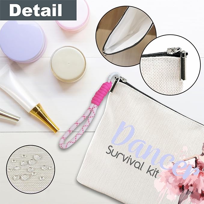Funny Make Up Bag For Woman, Cosmetic Bag With Hand Strap - Dancer Survival Kit - Lined Toiletry Bag - Watercolor Pouch, Girl Organizer With Zipper, Women Essentials & Accessories - B07