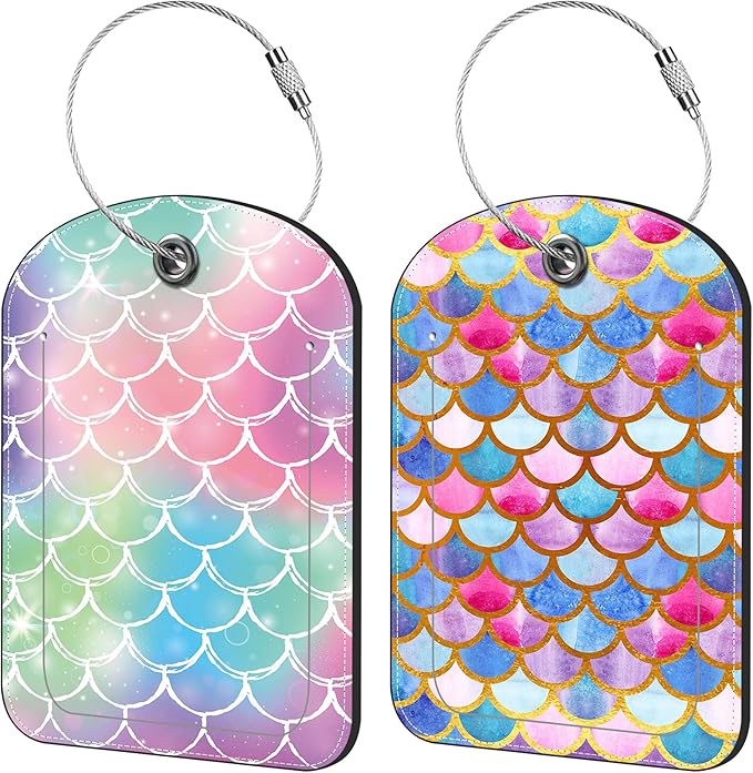 Tie-dye Fish Scale Luggage Tag for Suitcase Set of 2 PU Leather Cute Luggage by iapodiad