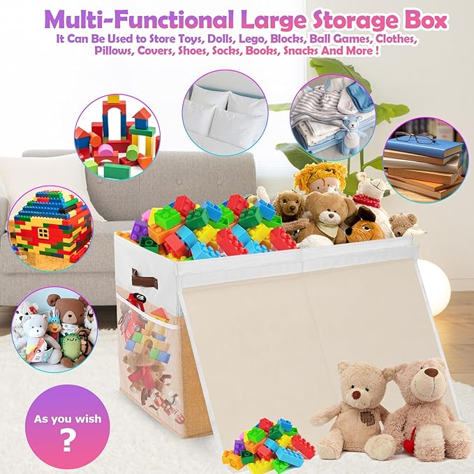 Large Toy Storage Box with Lid, Collapsible Sturdy Toys Storage Organizer Chest - Image 3