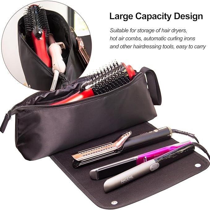 ANGENIL Hair Iron Tools Travel Bag with Heat Resistant Mat, for Curling Iron Wand, Flat Irons, Thermal Brush, Hair Dryer, 2 in 1 Portable Hot Tool Mat Hair Accessories Organizer for Women