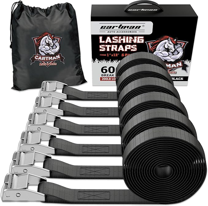 Cartman 1" x 12' Lashing Straps Cargo Tie-Down Strap Up to 600lbs, 6pk in Carry by CARTMAN