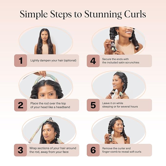 Kitsch Satin Heatless Curlers Set – Heatless Curls Overnight with Hair Curler & 2 Satin Scrunchies – Comfortable Hair Curlers to Sleep In for Frizz-Free, No Heat Damage Styling - Aura