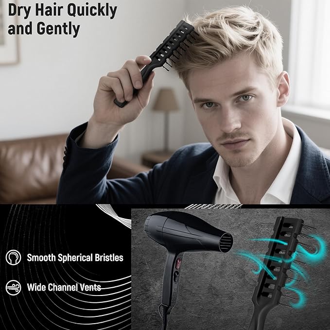 SALONSILK Hair Brush Comb Set, 5PCS Women Men Hair Brush & Styling Comb Set, Wide Tooth Rat Tail Fine Tooth Paddle Roller Combs, Professional Barber Tools for All Types