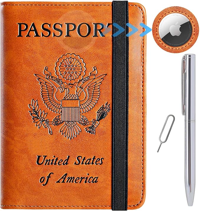 Airtag Passport Holder Cover Wallet Travel Essentials RFID Blocking Leather by PASCACOO