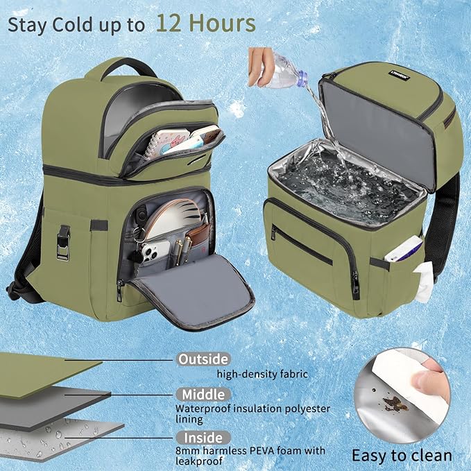 Cooler Backpack, Insulated Backpack Cooler Leakproof Double Deck Cooler Bag - Image 2