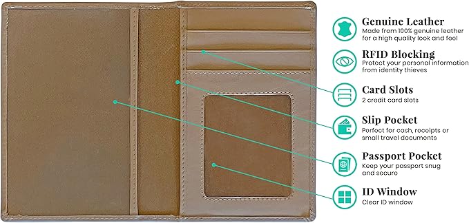 Personalized Monogrammed Taupe Leather RFID Passport Wallet - Image 2