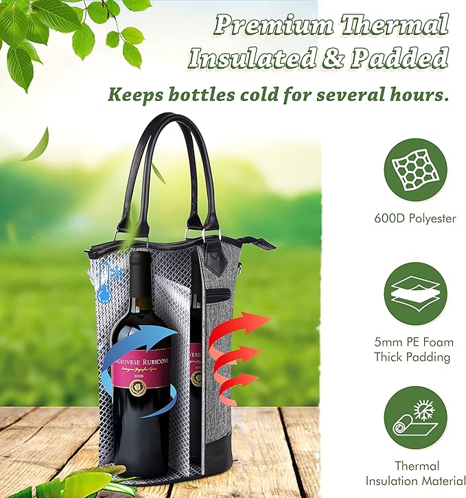 Tirrinia Insulated Wine Gift Carrier Tote - Image 6