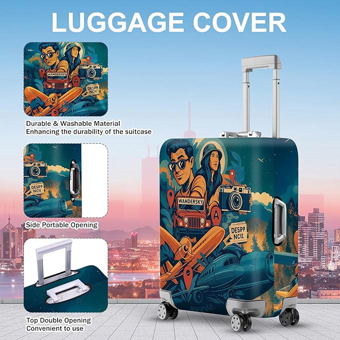 ANNA QUEEN Funny Adventure Travel Luggage Cover, Explore-Themed Suitcase - Image 3