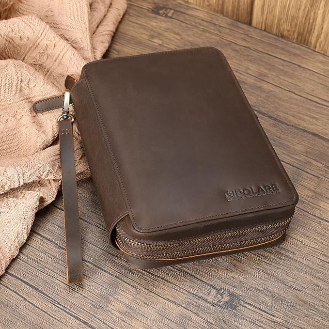 Polare Full Grain Leather Travel Cable Organizer Case Double Layer Electronics - Image 8