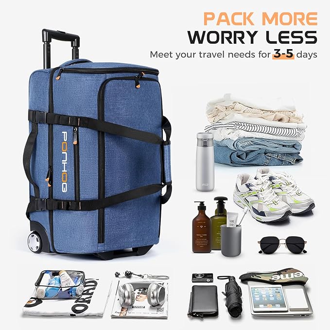 Rolling Duffle Bag with Wheels, Large Travel Duffel Bag with Shoe Compartment - Image 2