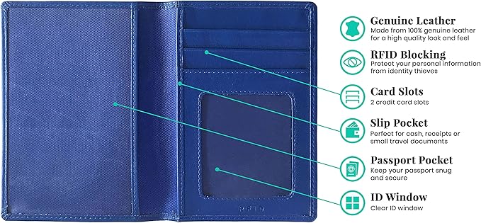 Personalized Monogrammed Cobalt Blue Leather RFID Passport Wallet - Image 2
