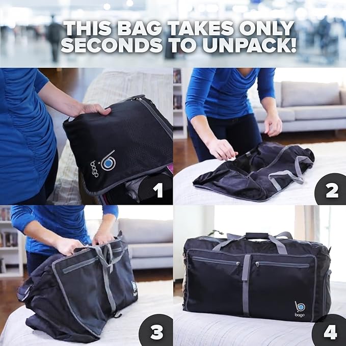 Bago Foldable Duffel Bags for Traveling Women & Men - 60L Medium Packable - Image 10