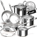 Tri-Ply Stainless Steel Pots and Pans Set 11-PC, 18/10 Stainless Steel by Ciwete