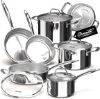 Tri-Ply Stainless Steel Pots and Pans Set 11-PC, 18/10 Stainless Steel by Ciwete