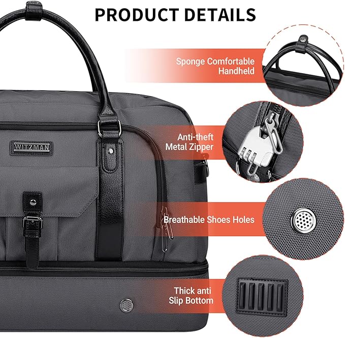 WITZMAN Weekender Bags for Men Women Carry On Duffle Overnight Bag - Image 7