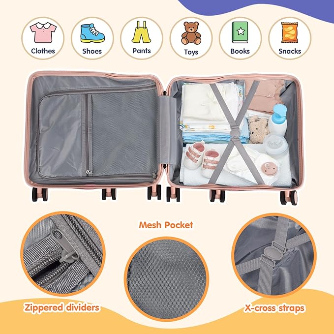 Kids Ride-On Luggage, Foldable Pedal, Hidden Cup Holder & Combination Lock - Image 5