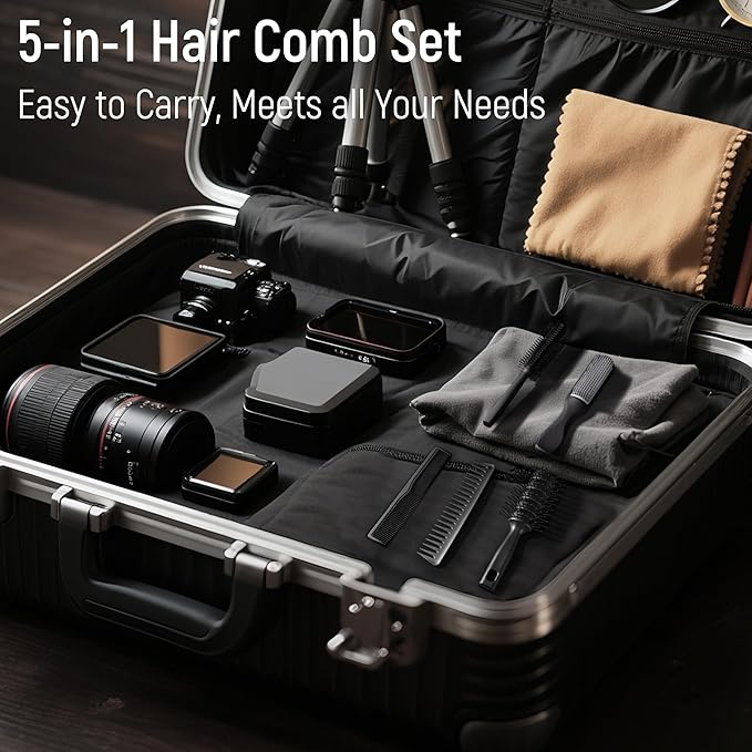 SalonSilk Hair Brush for Men, 5PCS Men Hair Brush & Styling Comb Set, Professional Barber Tools for All Hair Types, Perfect for Styling, Grooming, and Detangling