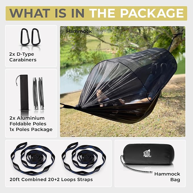 Miztli Camping Hammock -Portable Hammock w/Spacious Net & Tree Straps - Image 7