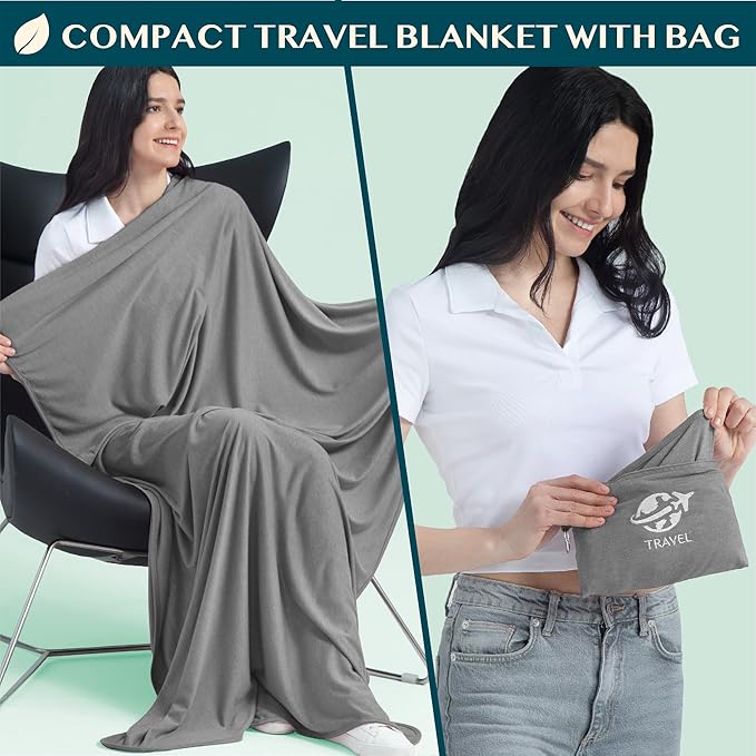 PAVILIA Soft Travel Blanket, Compact Airplane Blanket in Bag, Portable Blanket - Image 2