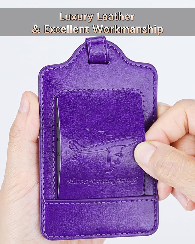 Teskyer Luggage Tags, 3 Pack Premium PU Leather Luggage Tags Privacy Protection - Image 4