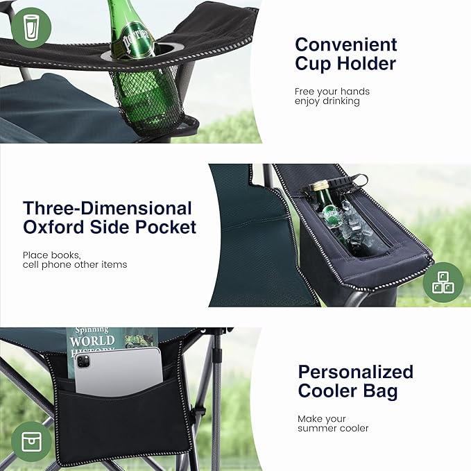 HIGH POINT SPORTS Camping Folding Chair, Heavy Duty Oversized Portable Outdoor - Image 7