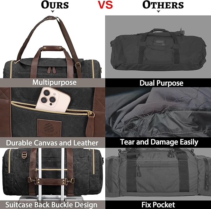 60L Duffle Bag for Men, Nomad Waxed Canvas Travel Duffel Bag Vintage Genuine - Image 6