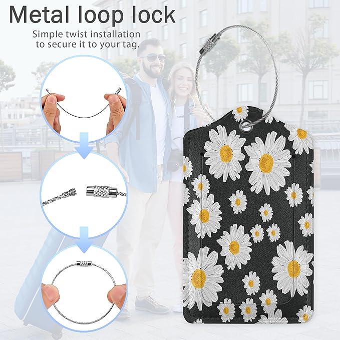 Daisies Luggage Tags, 2 Pack Luggage Tag, Leather Privacy Cover ID Label - Image 5