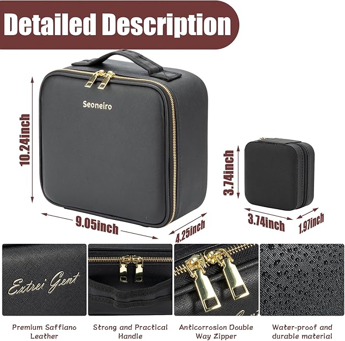 Makeup Travel Train Case with Mirror LED Light 3 Adjustable Brightness Large - Image 4